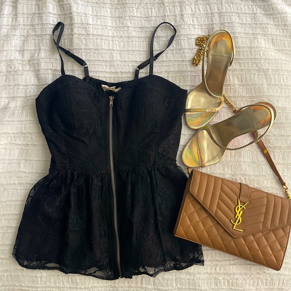 Steve Madden Black Lace Peplum Top